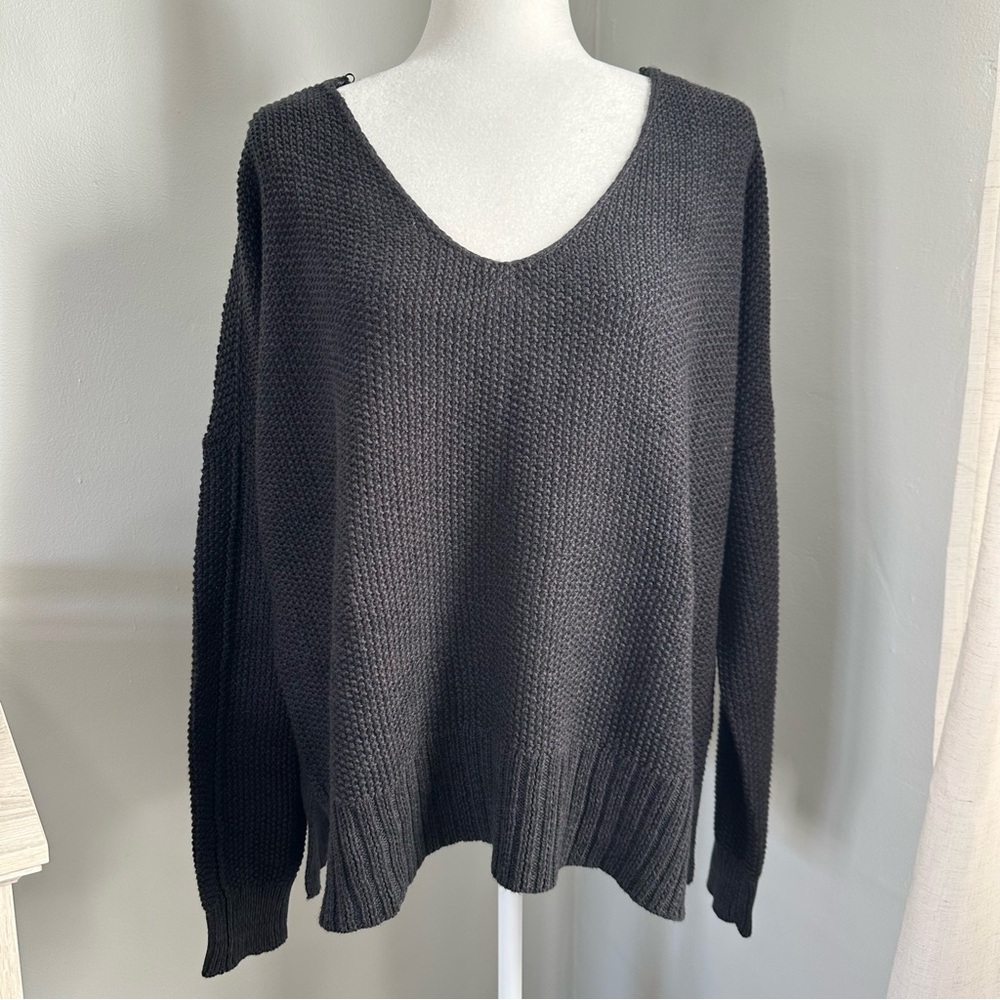 NWT! Lucky Brand Women’s Oversized Sweater, Fisherman Knit, Gray, V Neck, M‎